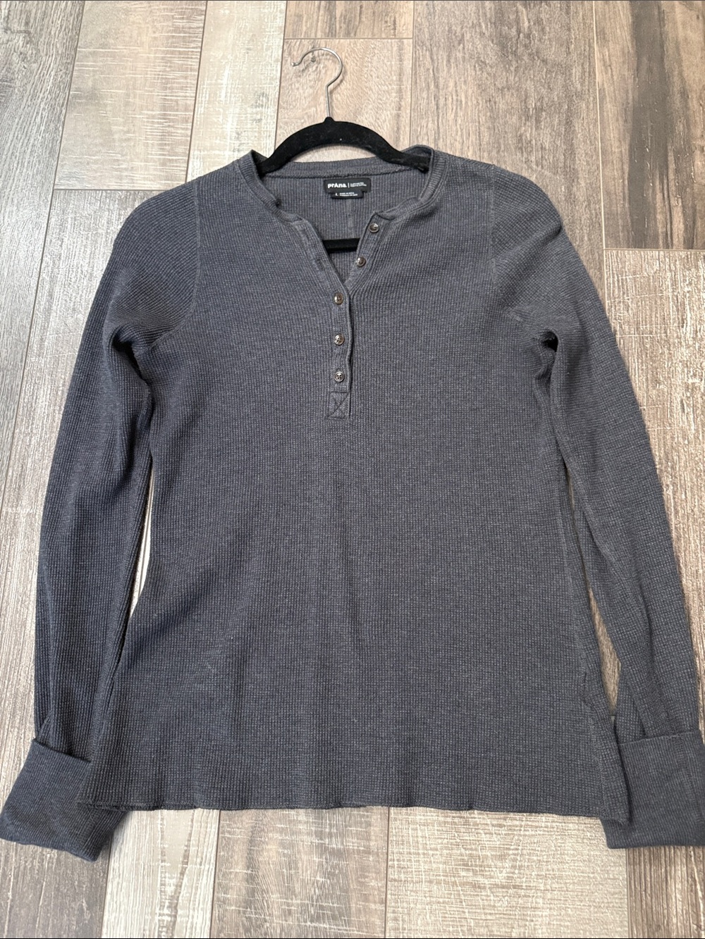 Prana Women’s Gray Crewneck Henley Thermal Sweater Large